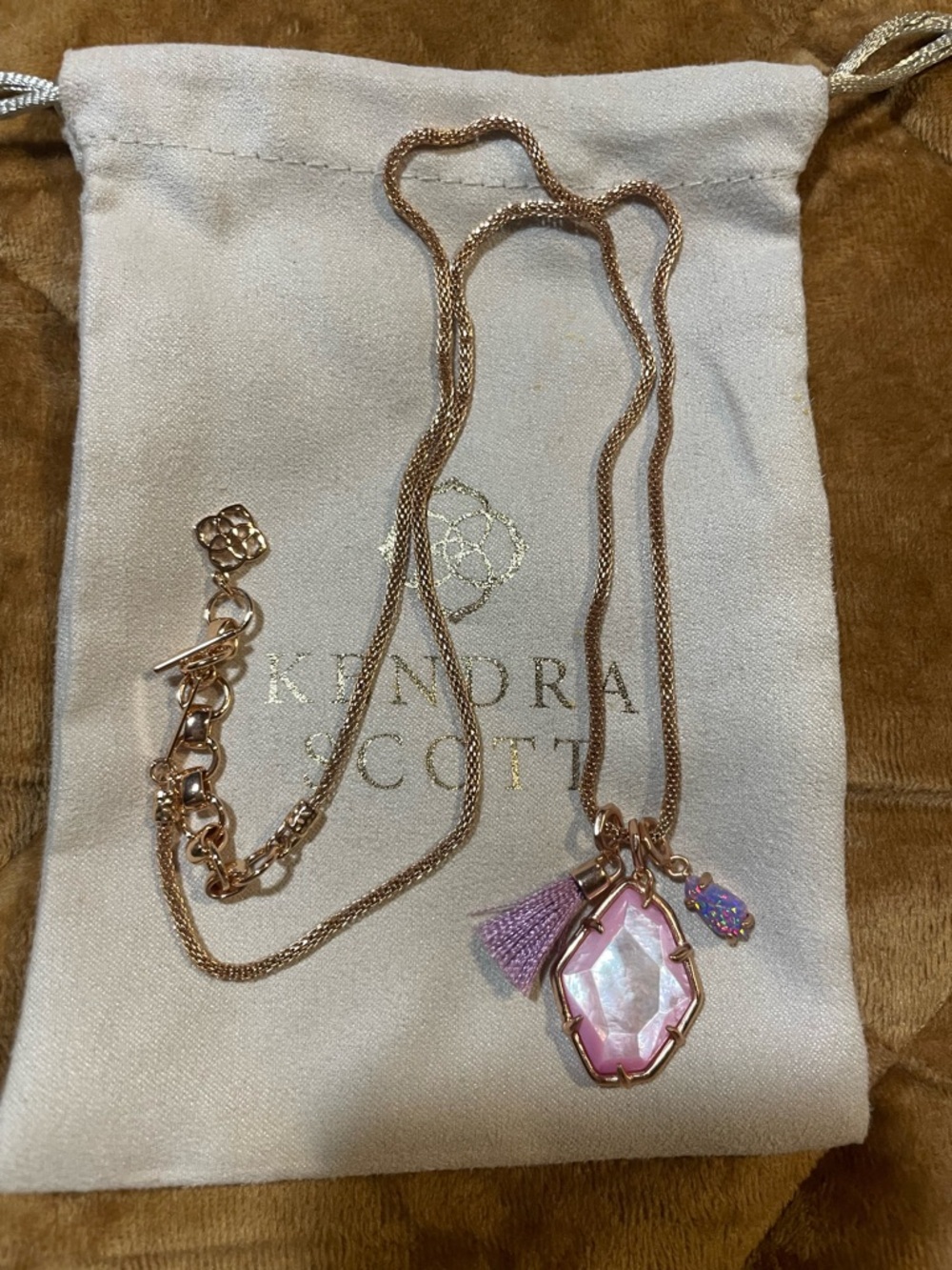 Kendra Scott Rose Gold Lilac Mother Of Pearl Pendant Kyocera Opal Necklace